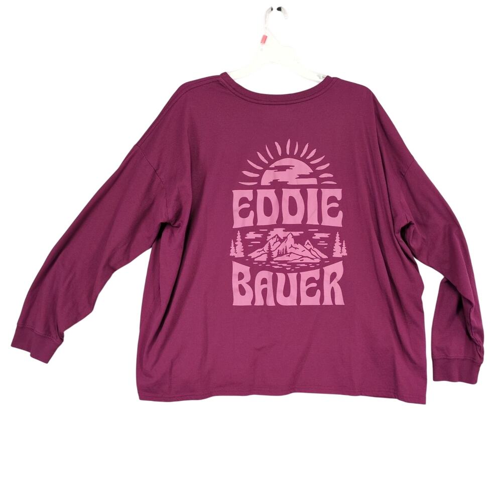 Eddie‎ Bauer Women's 2XL Burgundy Long Sleeve T-Shirt, 2-Sided Graphics Gorpcore